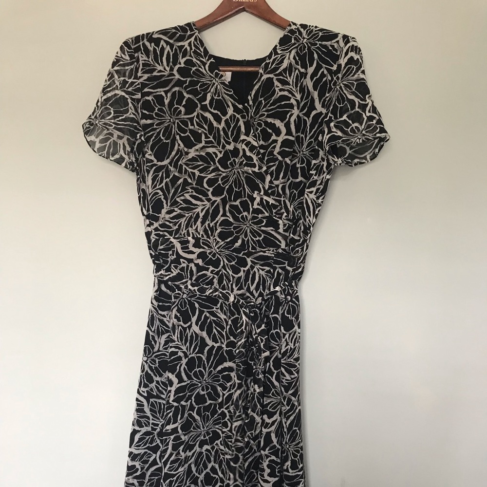 Talbot’s silk dress in black and grey print